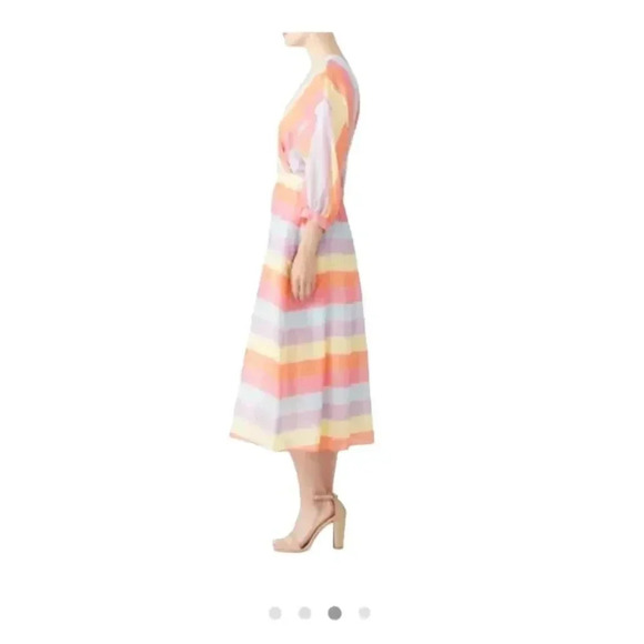 Tara Jarmon Stripey Midi Dress V-neck Colorful Rainbow Stripes Size 38 RTR - Picture 3 of 13